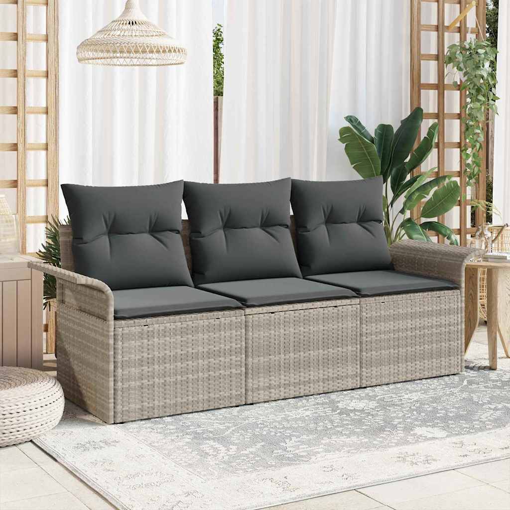 Garten-Sofa-Set mit Kissen 3 pcs Hellgrau Poly Rattan